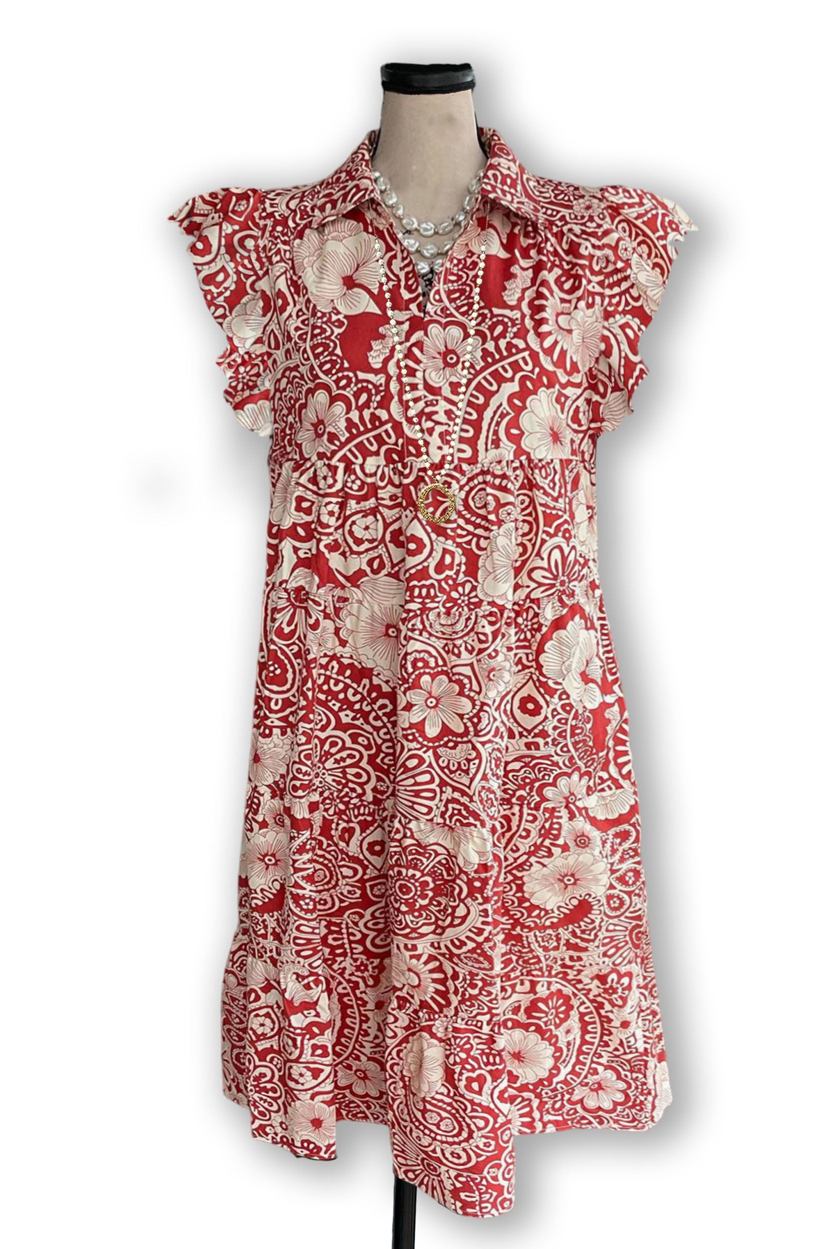 Vintage Flower Print V-neck Pleated Ruffle Dress