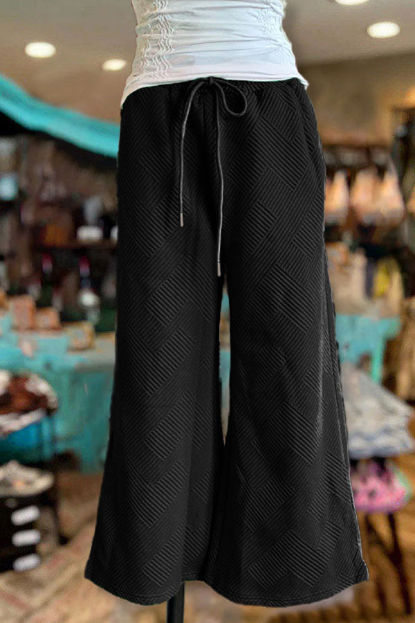 Textured Casual Wide Leg Pants