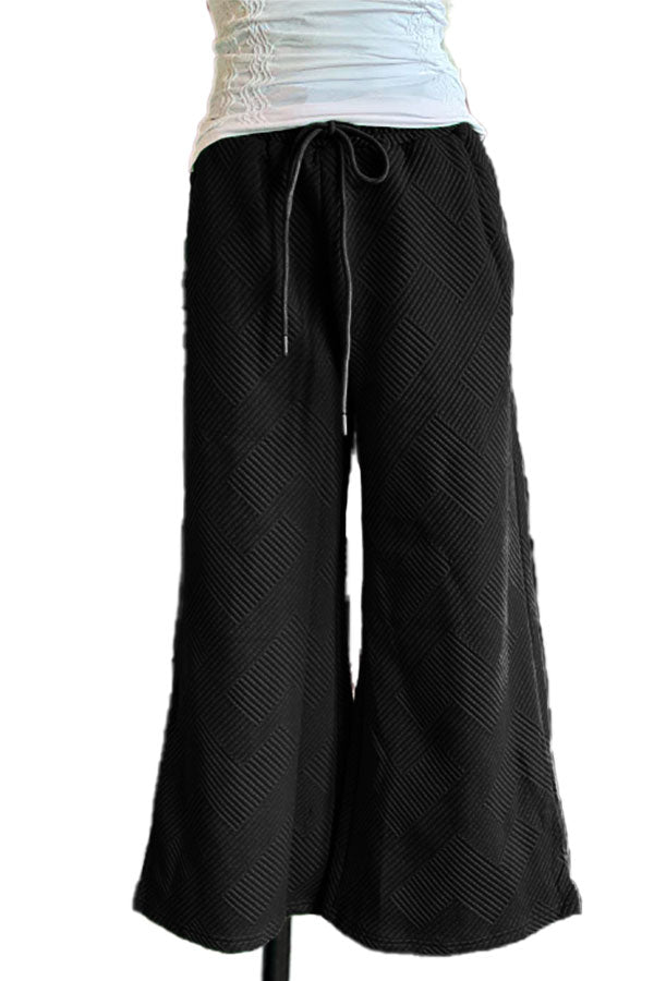 Textured Casual Wide Leg Pants