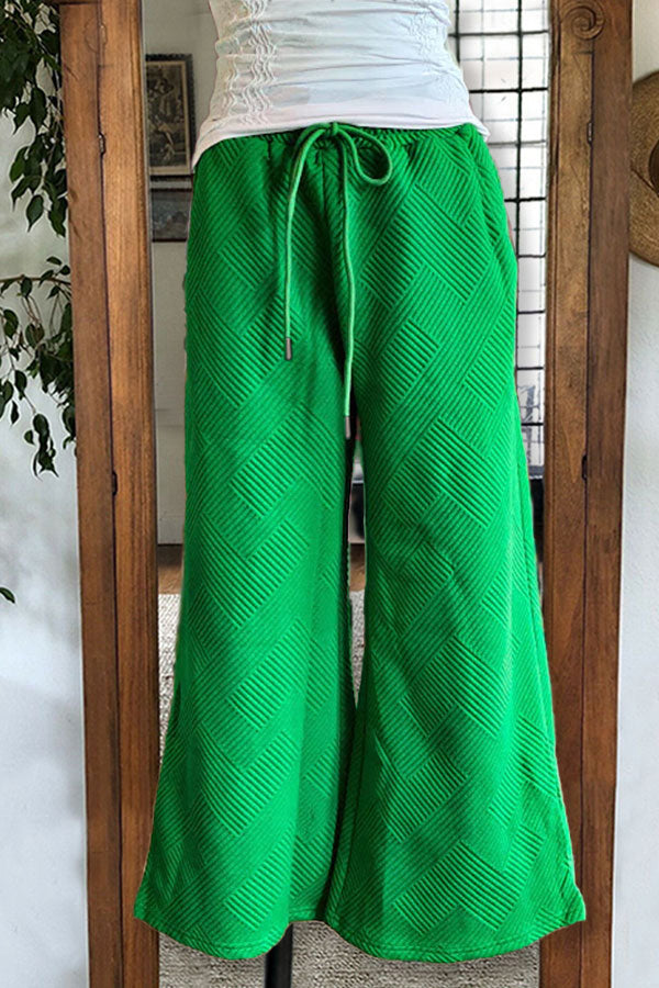 Textured Casual Wide Leg Pants