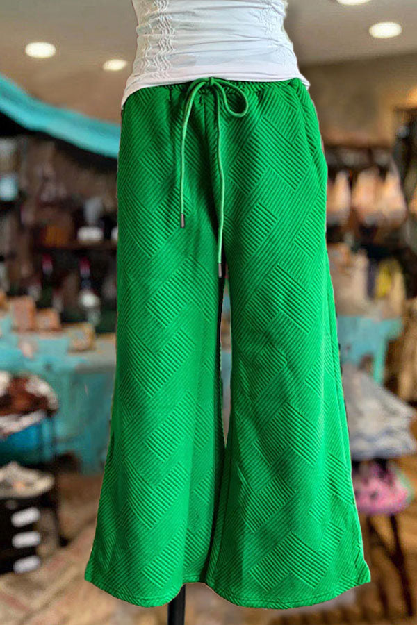 Textured Casual Wide Leg Pants