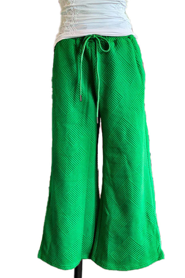 Textured Casual Wide Leg Pants