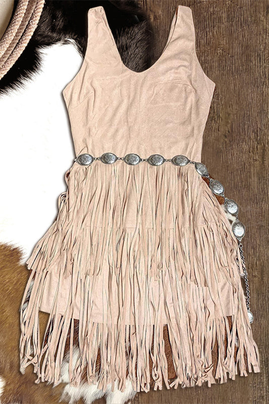 Strappy Open-back Side-zip Tiered Fringed Mini Dress