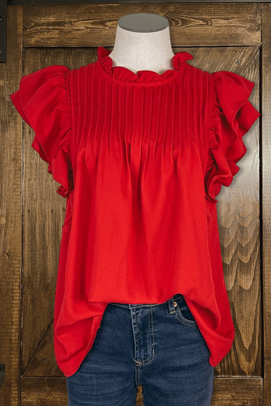 Pleated Double Ruffle Sleeve Shirt