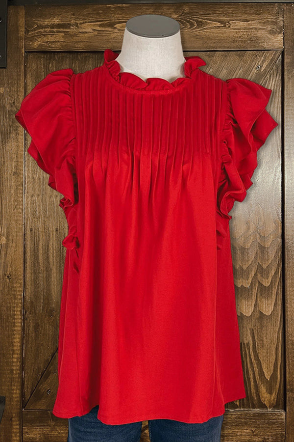 Pleated Double Ruffle Sleeve Shirt