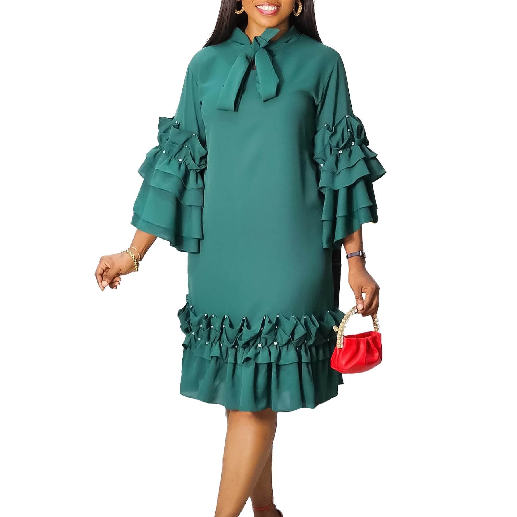 Stylish And Elegant Multi-Layer Flounce Flounce Sleeve Loose Dress