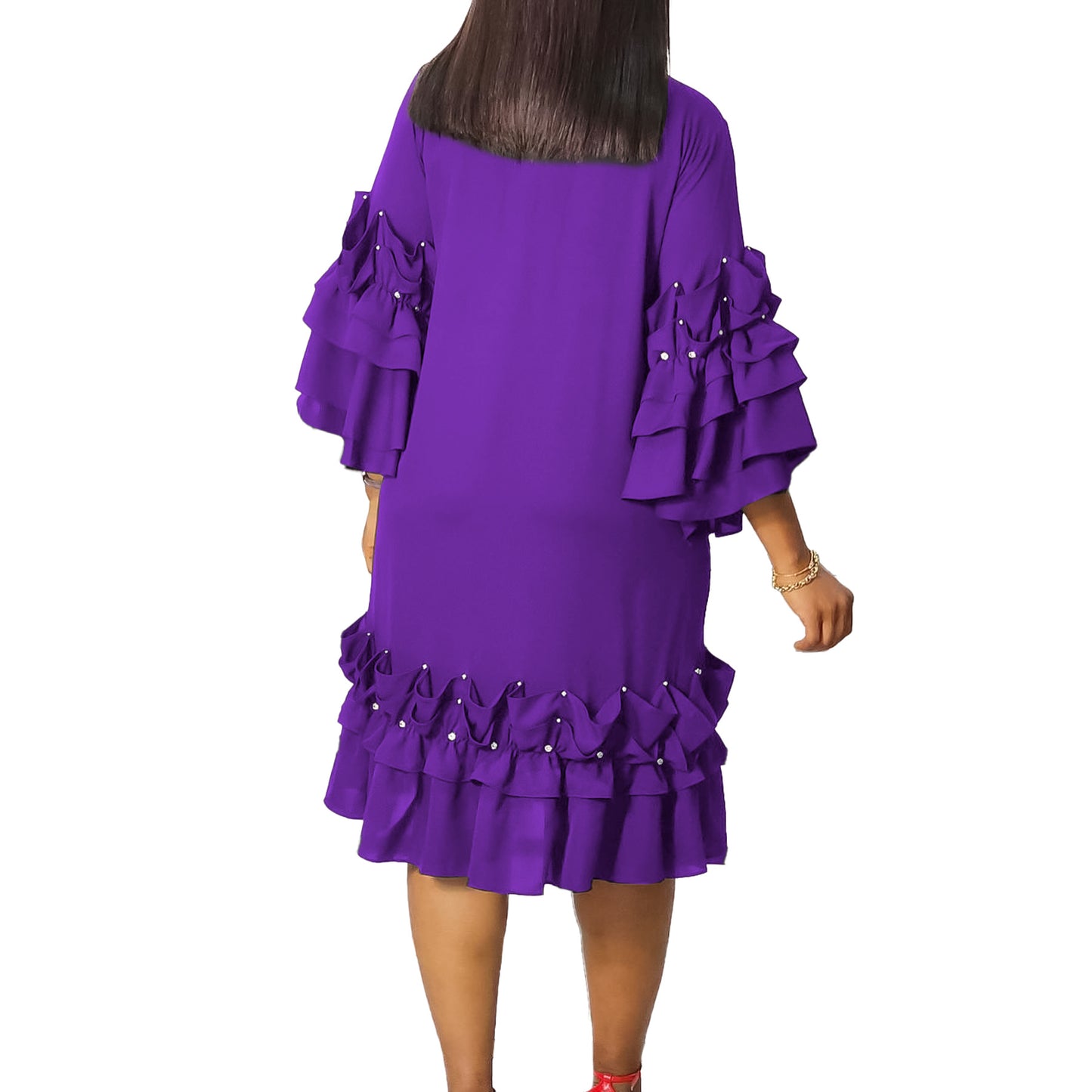 Stylish And Elegant Multi-Layer Flounce Flounce Sleeve Loose Dress