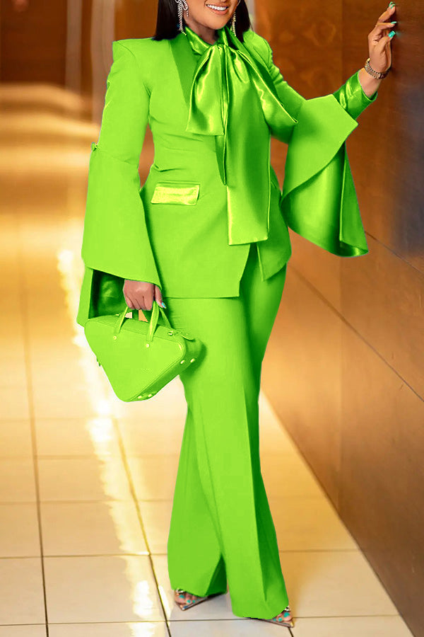 Pretty Satin Self-tie Neck Blouse