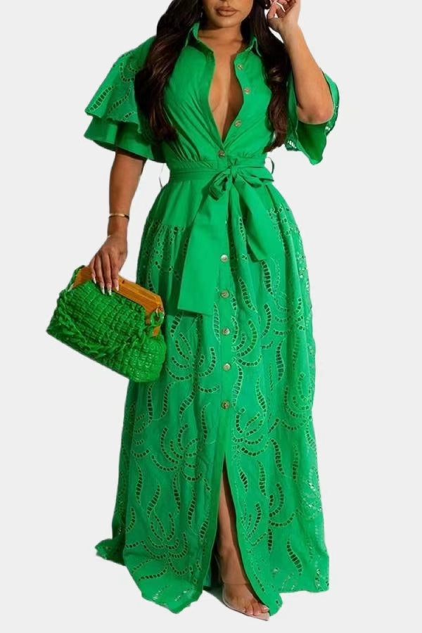 Layered Ruffle Sleeve Schiffy Shirt Dress