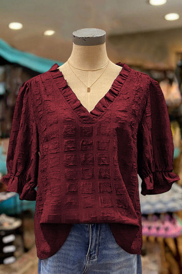 Ruffled V-neck Textured Top