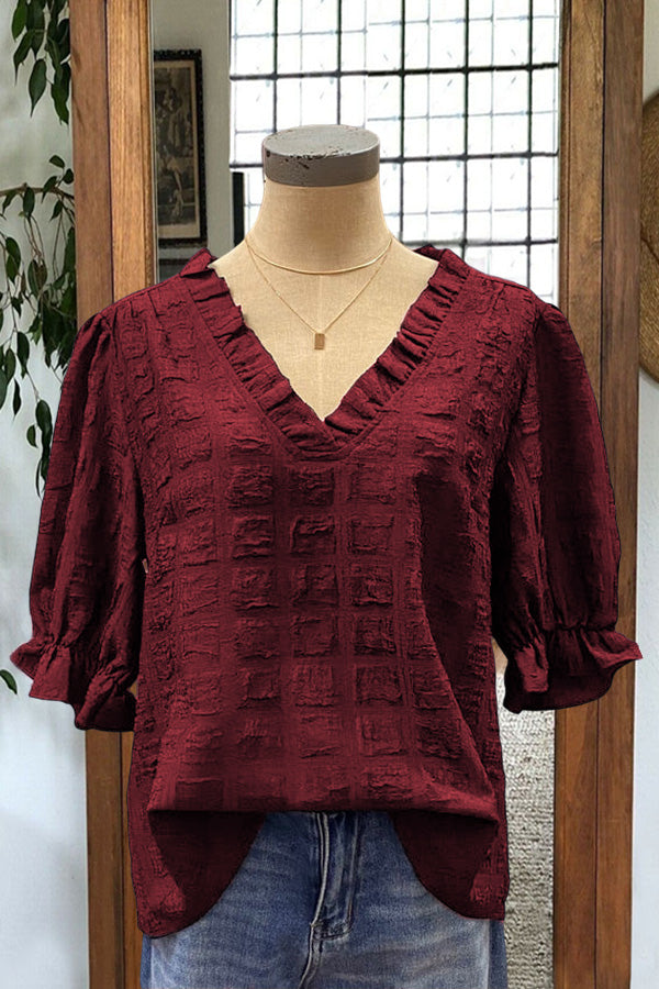 Ruffled V-neck Textured Top