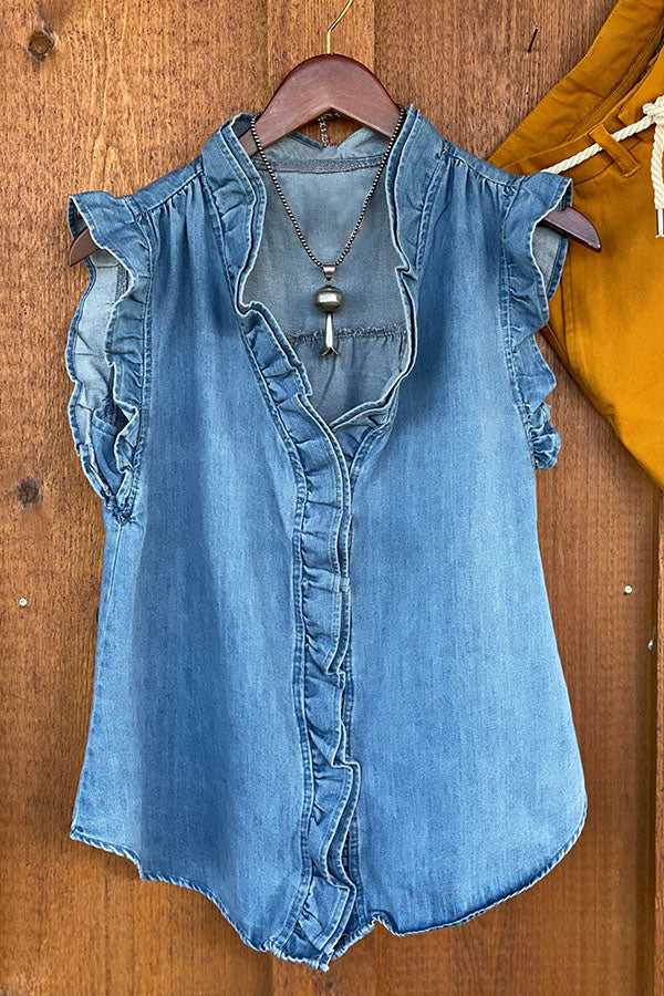 Casual Ruffled Denim Tank