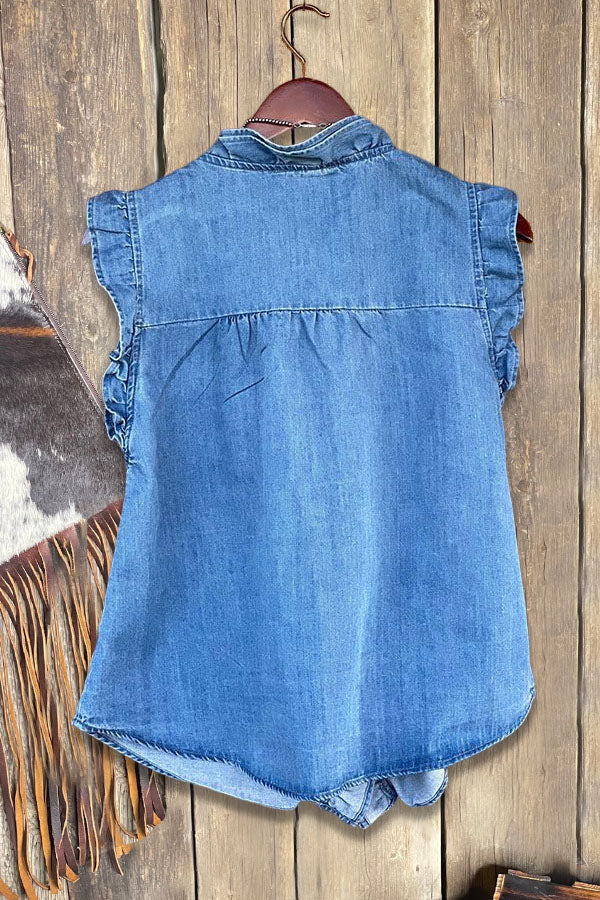 Casual Ruffled Denim Tank