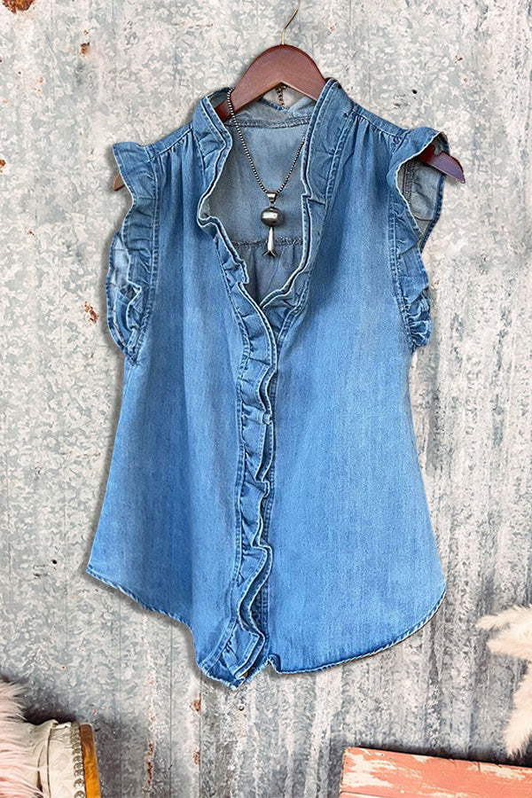 Casual Ruffled Denim Tank