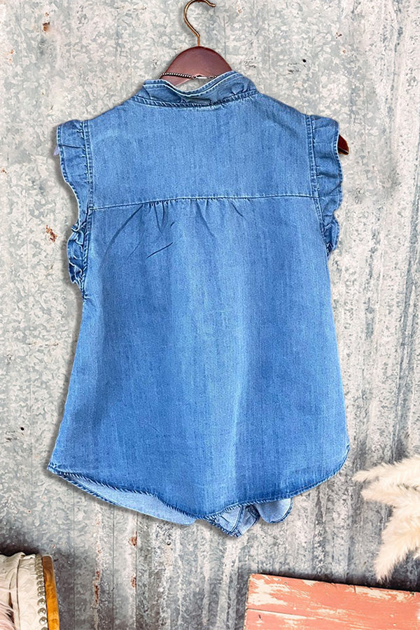 Casual Ruffled Denim Tank