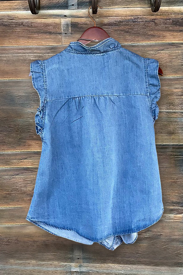 Casual Ruffled Denim Tank