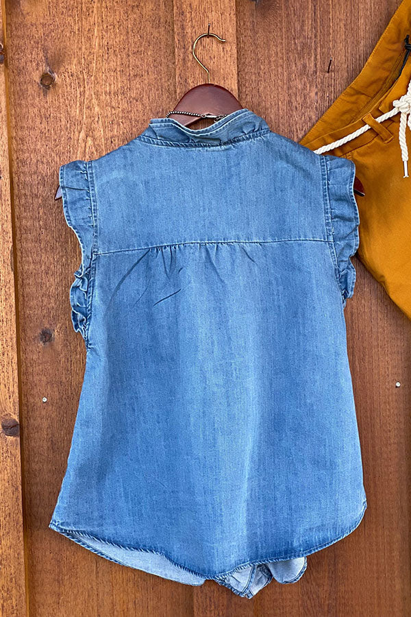 Casual Ruffled Denim Tank