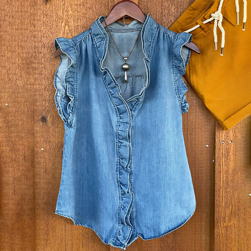 Casual Ruffled Denim Tank