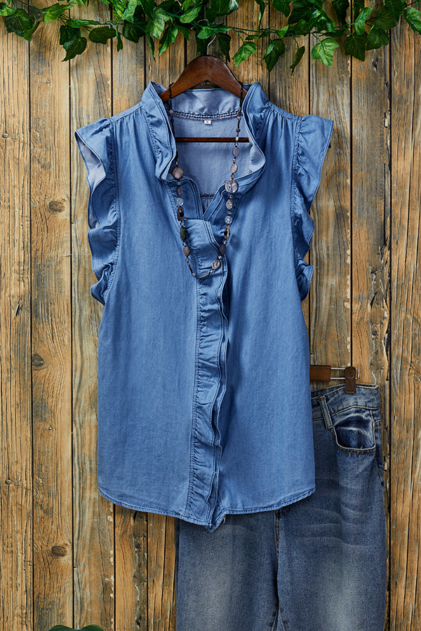 Casual Ruffled Denim Tank