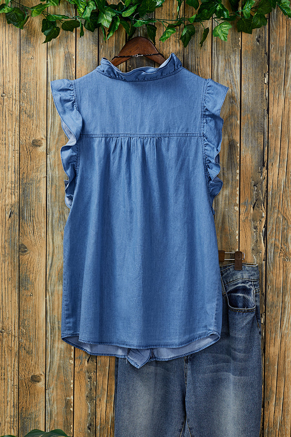 Casual Ruffled Denim Tank