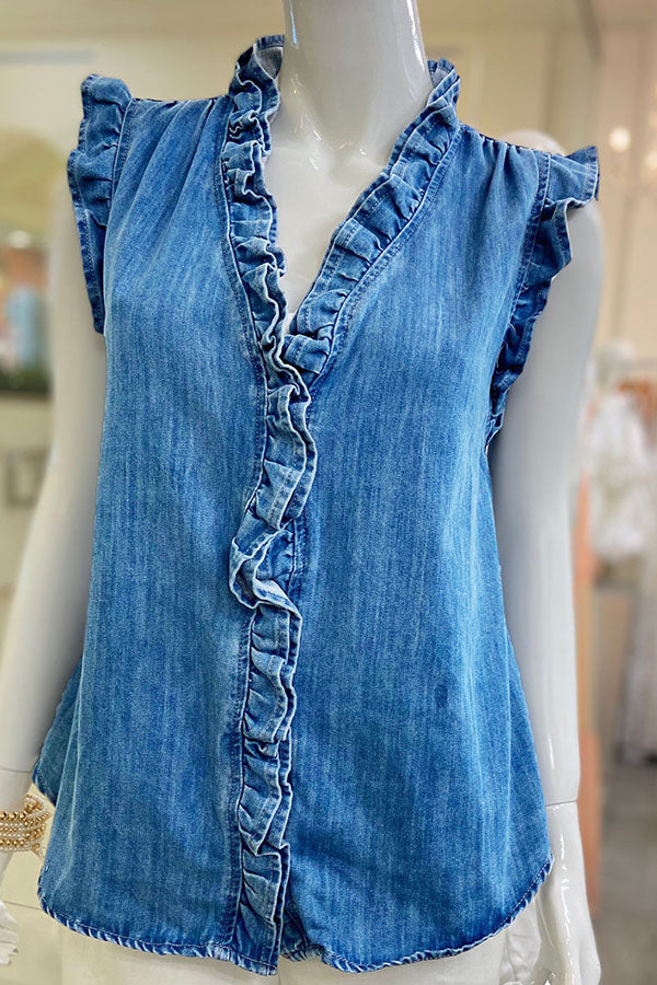 Casual Ruffled Denim Tank