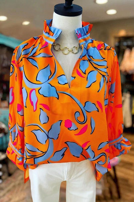 Bright Printed V-neck Blouse