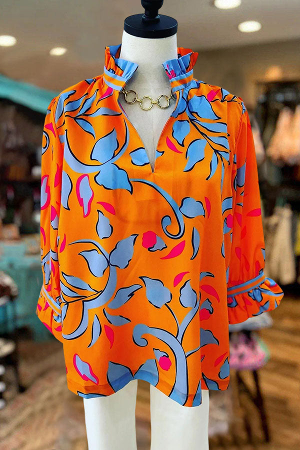 Bright Printed V-neck Blouse