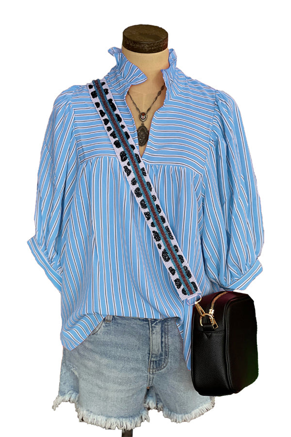 Casual Ruffle Striped Print Blouse