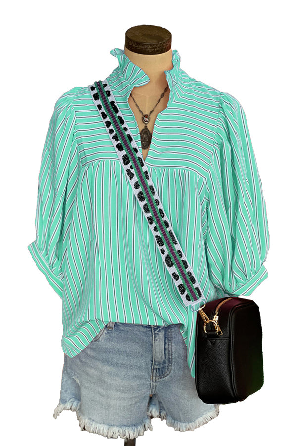 Casual Ruffle Striped Print Blouse