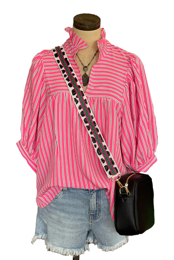 Casual Ruffle Striped Print Blouse