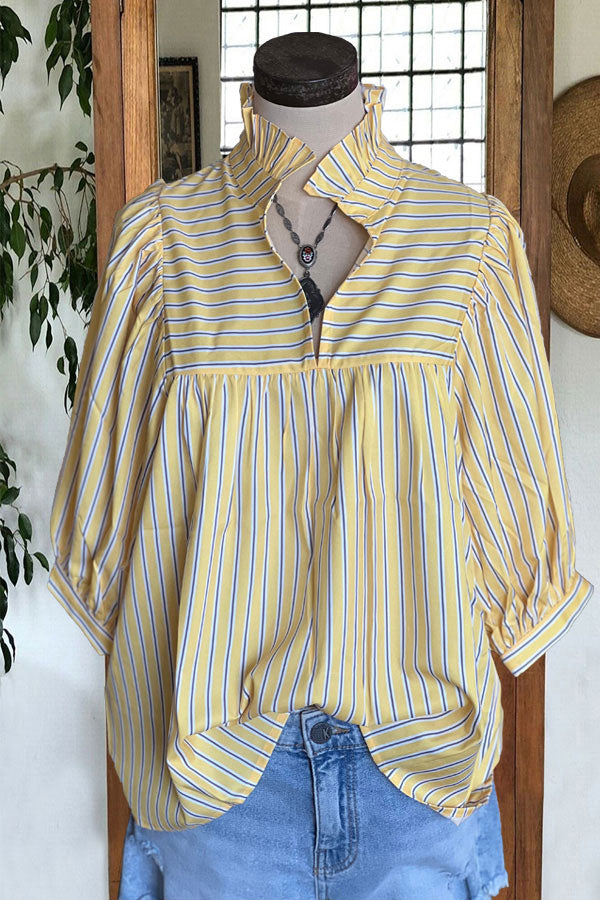 Casual Ruffle Striped Print Blouse