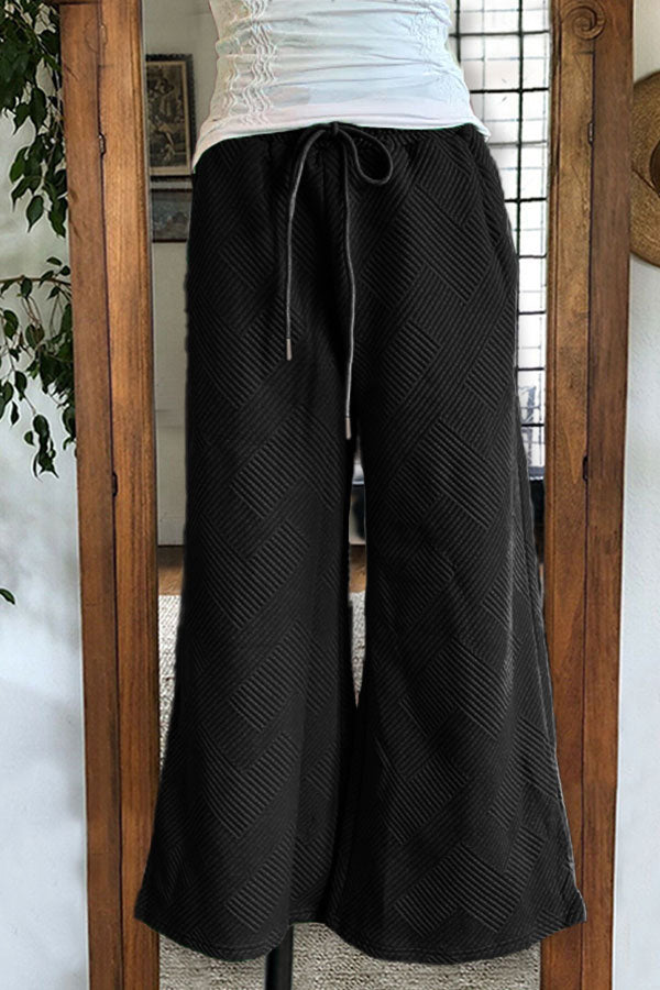 Textured Casual Wide Leg Pants