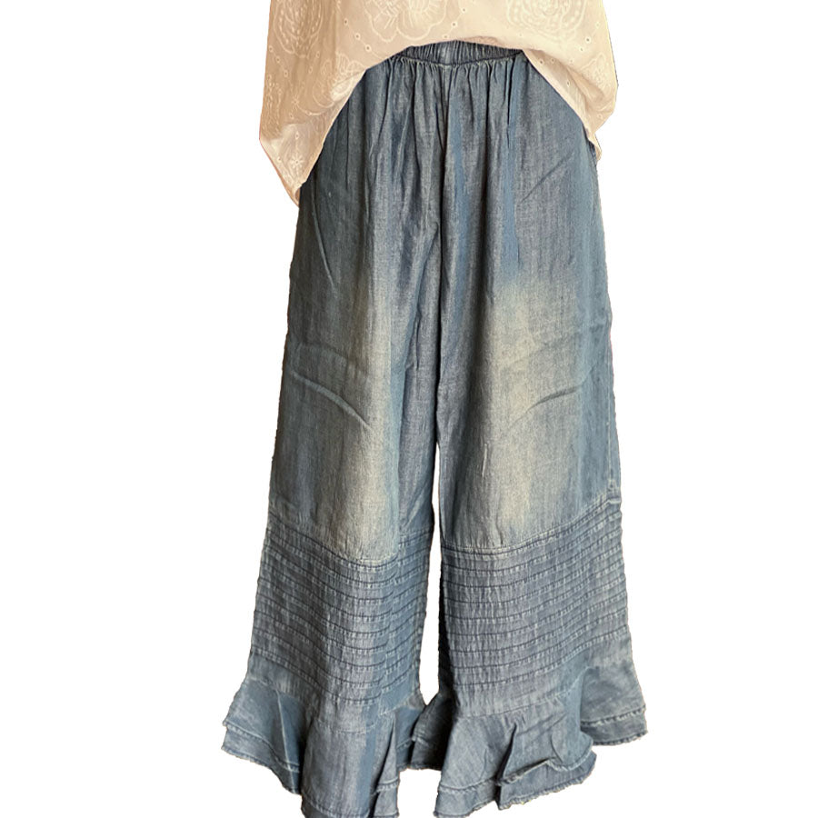 Casual Ruffled Wide-leg Jeans