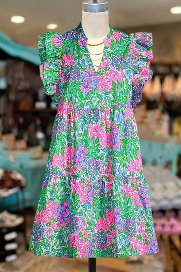 Floral Print Tiered Sleeve Dress