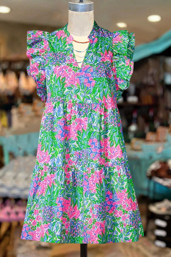 Floral Print Tiered Sleeve Dress