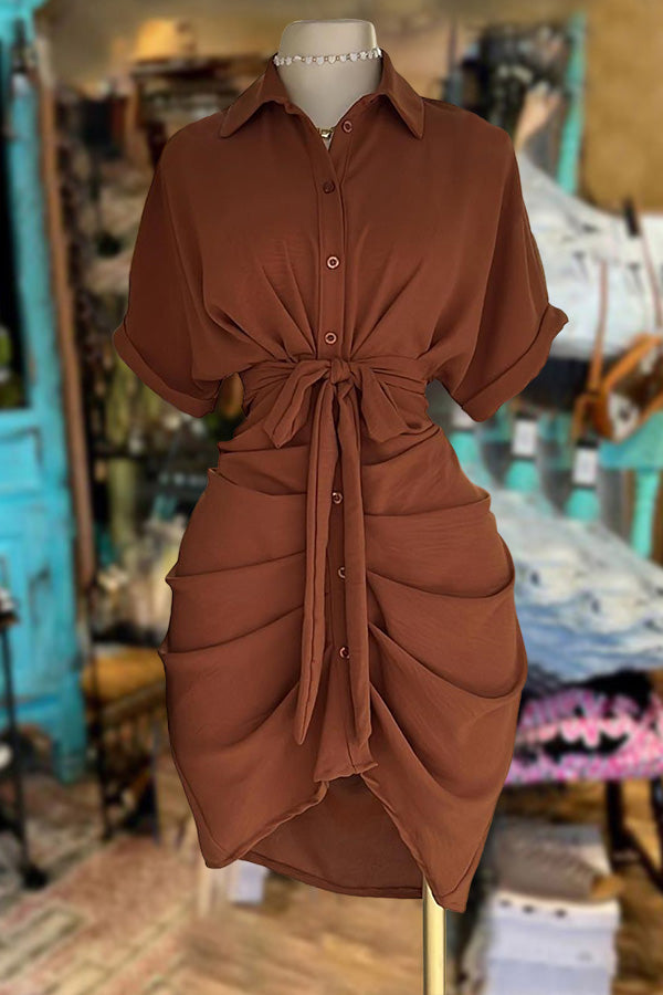 Casual Ruched Shirt Dress