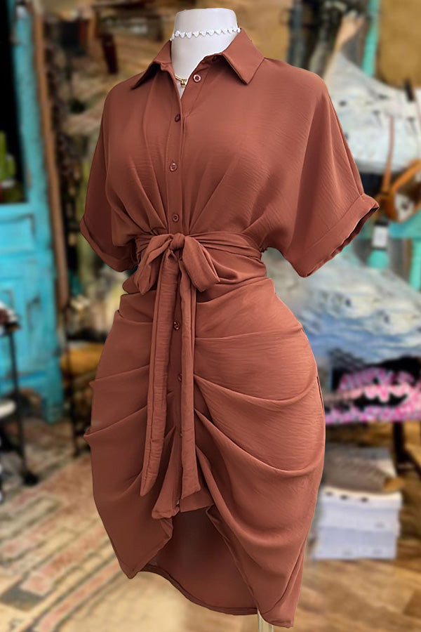 Casual Ruched Shirt Dress