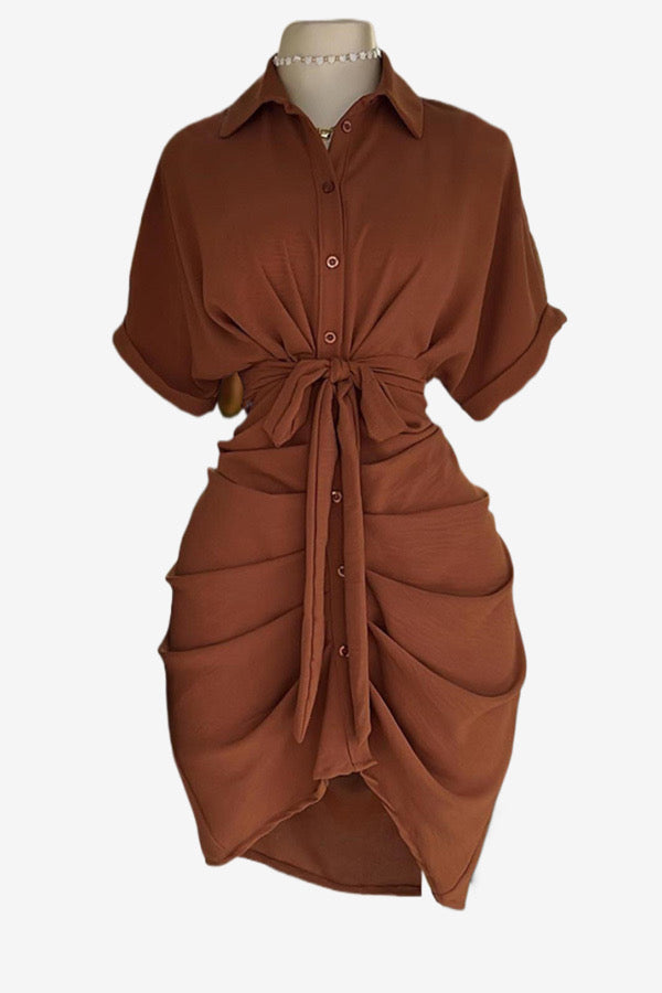 Casual Ruched Shirt Dress