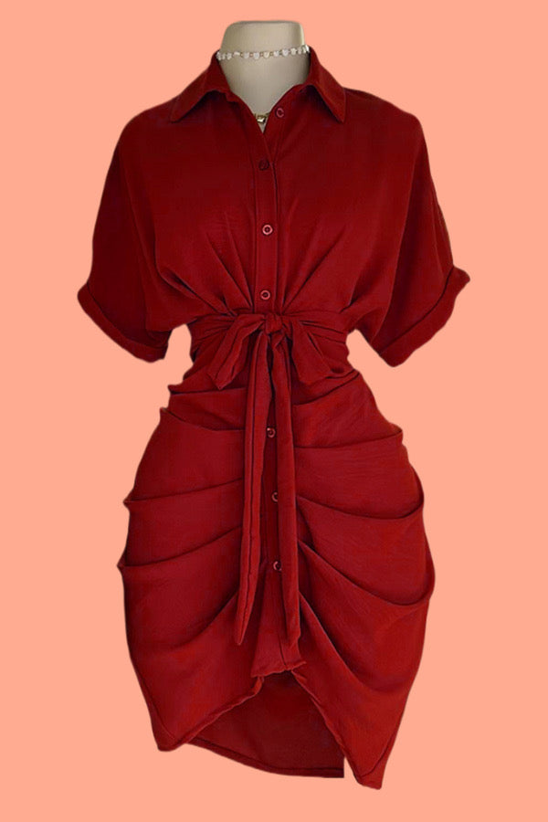 Casual Ruched Shirt Dress