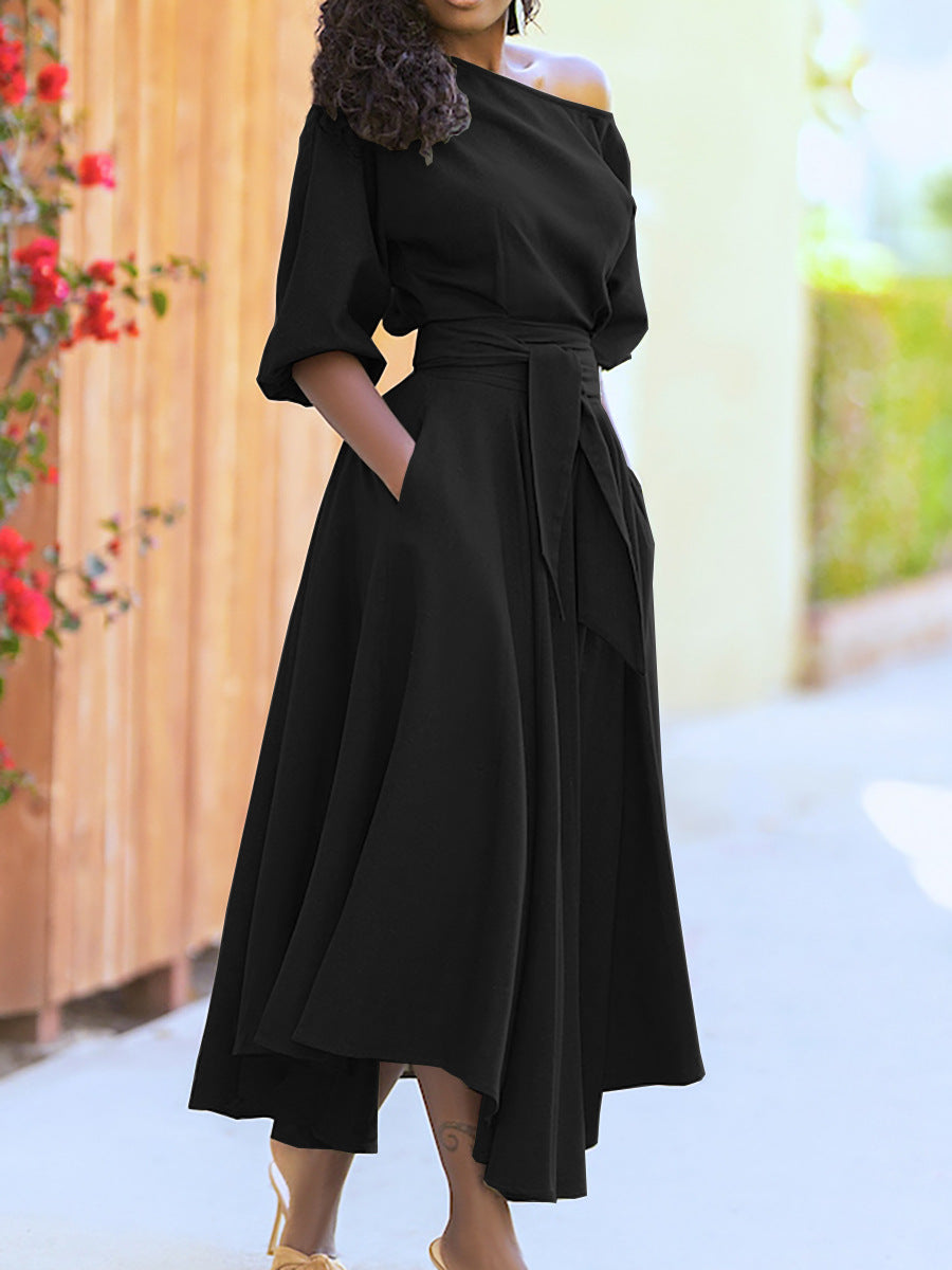 Women's Slanted Shoulder Collar Dress