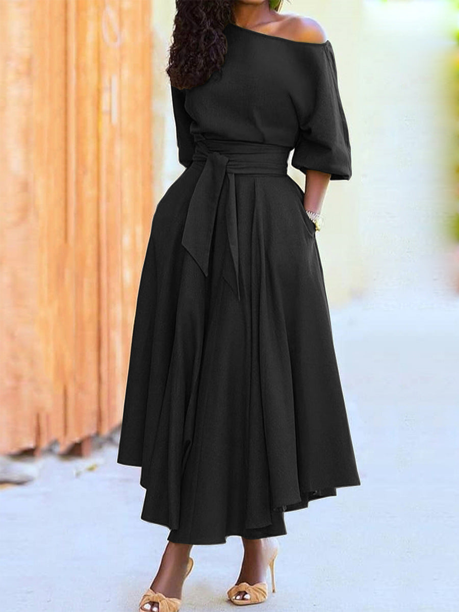 Women's Slanted Shoulder Collar Dress