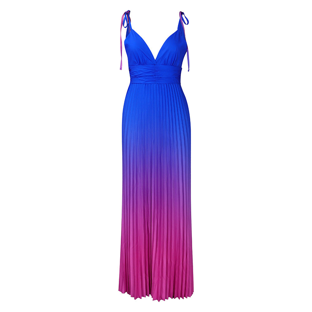 Halter Halter Sexy Drawstring Gradient Change Long Dress