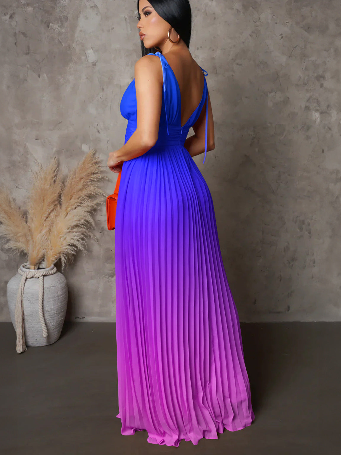 Halter Halter Sexy Drawstring Gradient Change Long Dress