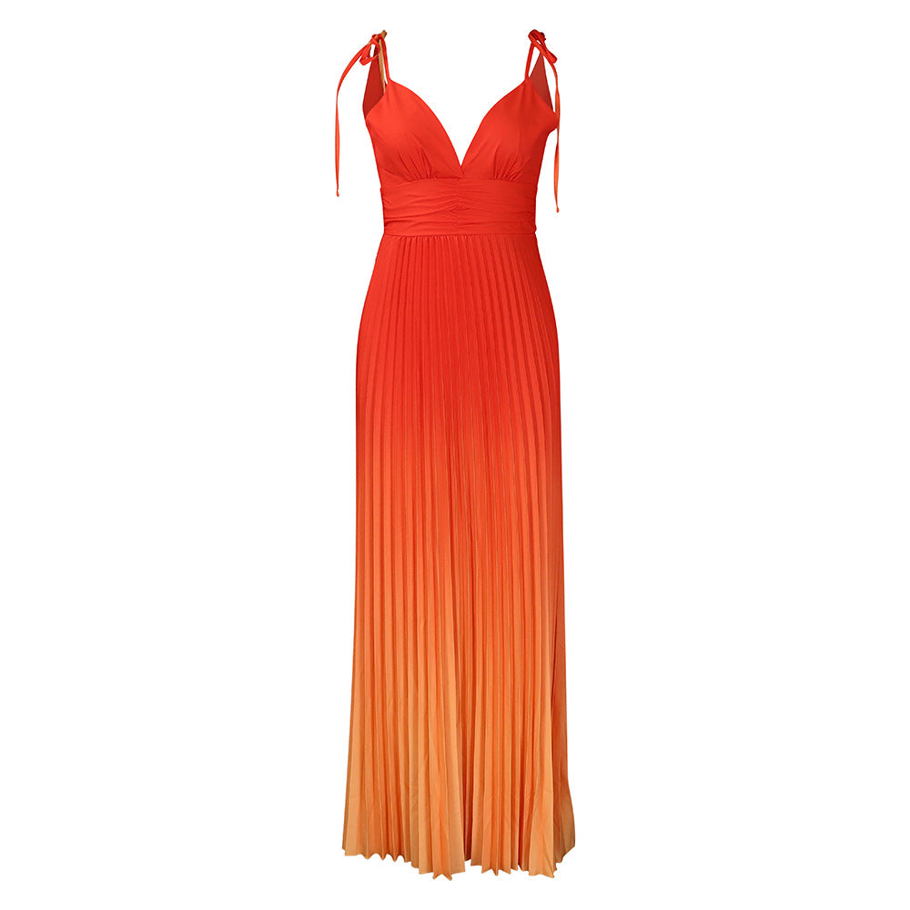 Halter Halter Sexy Drawstring Gradient Change Long Dress