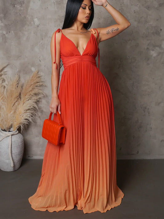 Halter Halter Sexy Drawstring Gradient Change Long Dress