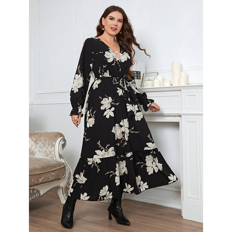 Women's V-neck Petal Sleeve Dress