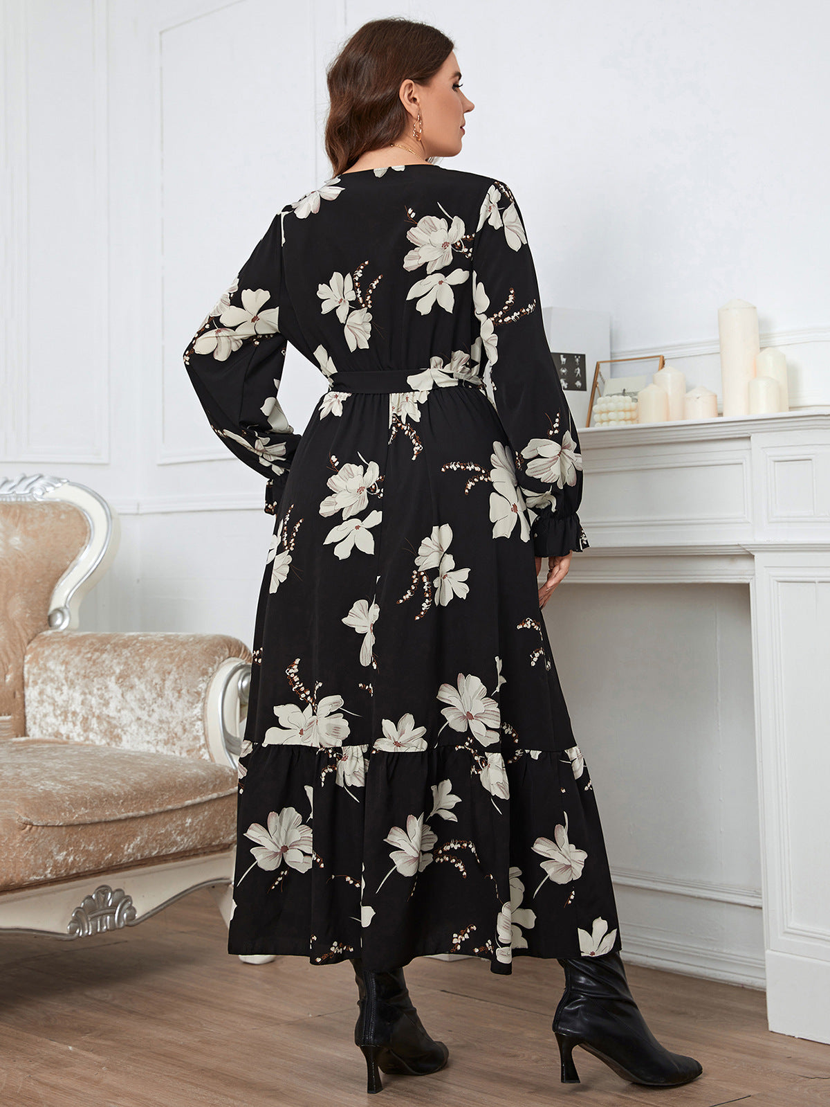 Women's V-neck Petal Sleeve Dress