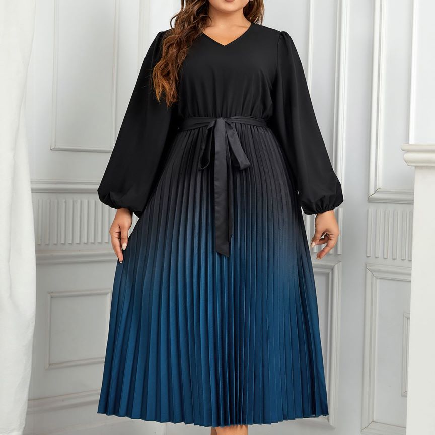 Women's V-neck Pleated Dress