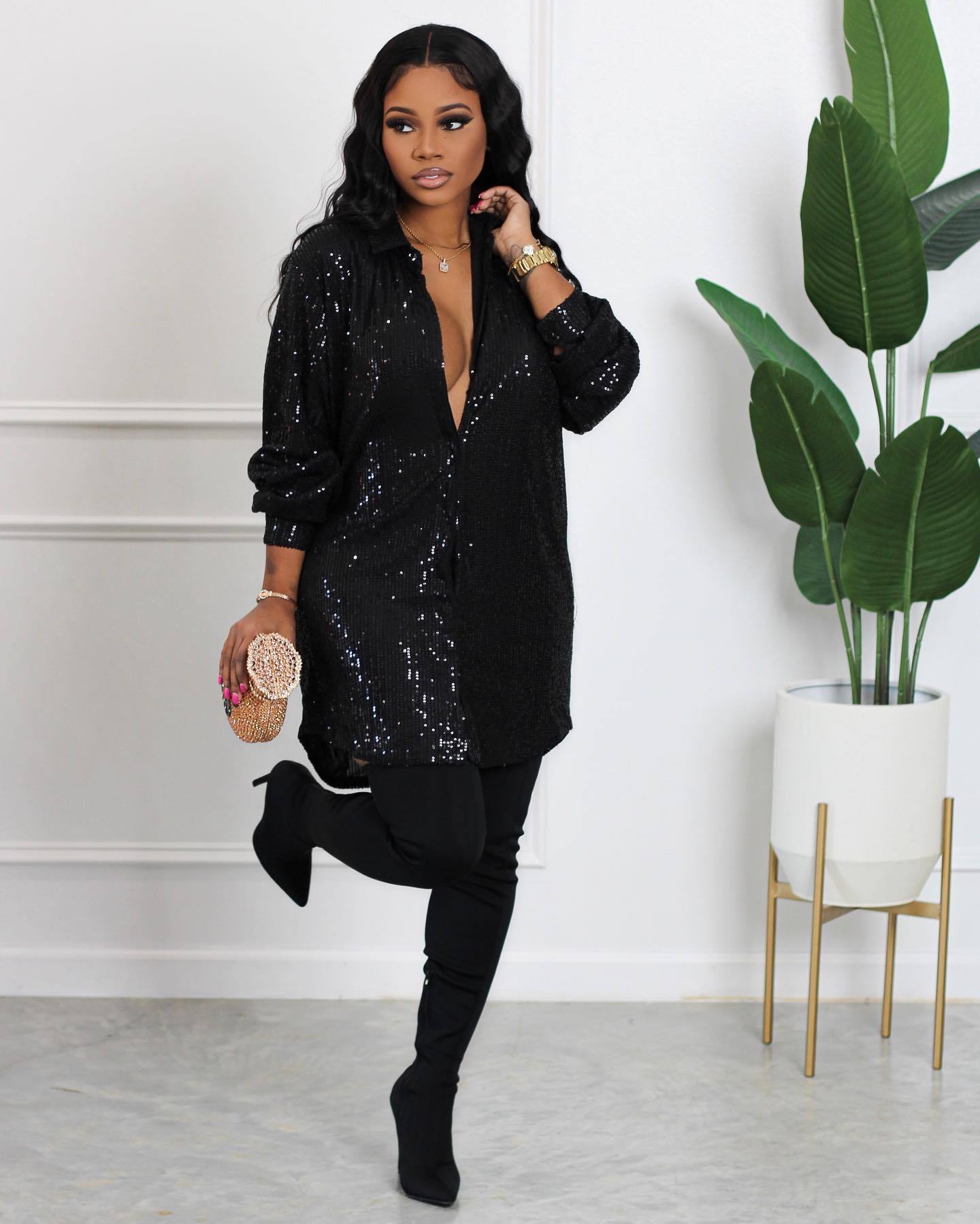 Women's Sequined Shirt Dresses