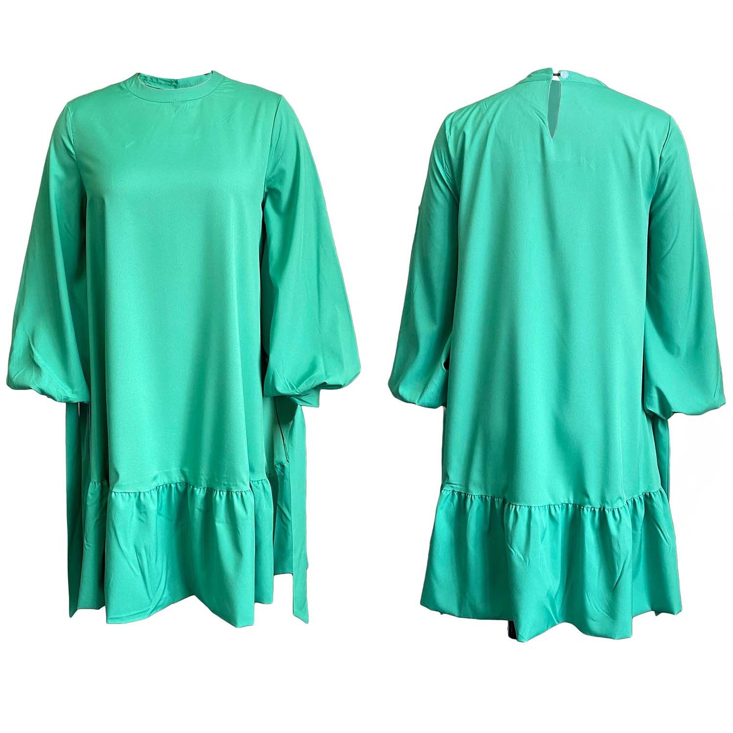 European Dress With Loose Solid Color Puffy Sleeves